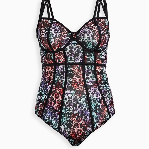 torrid Other - Torrid Mirrored Skull Floral Simply Mesh Bodysuit Size 2x